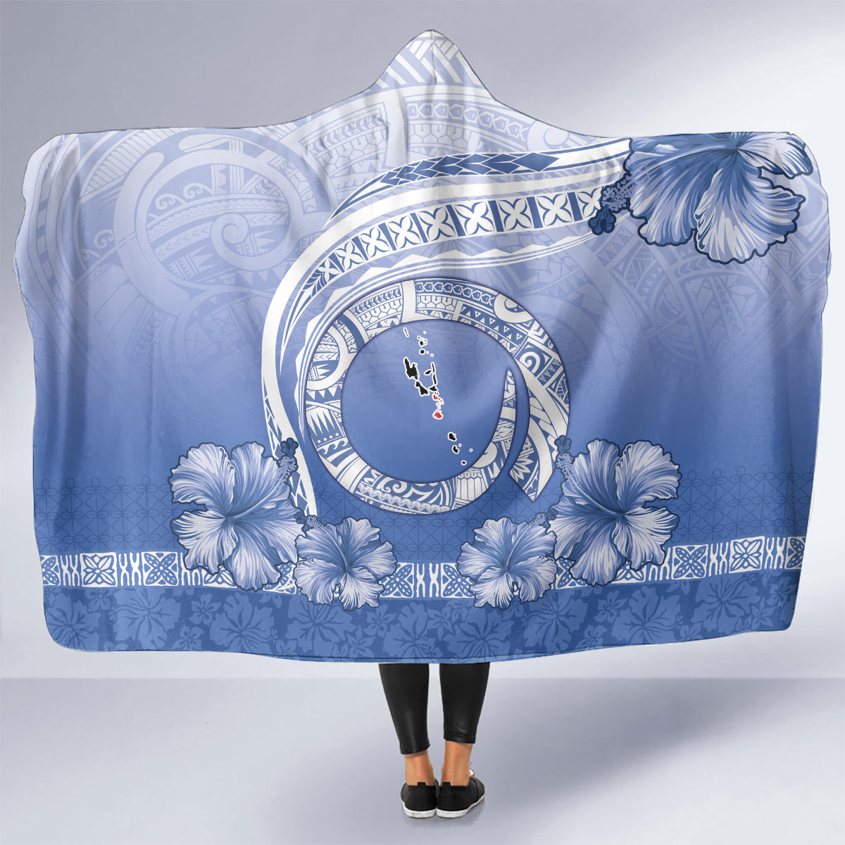 Shefa Vanuatu Hooded Blanket Hibiscus Sand Drawing with Pacific Pattern LT9 - Polynesian Pride
