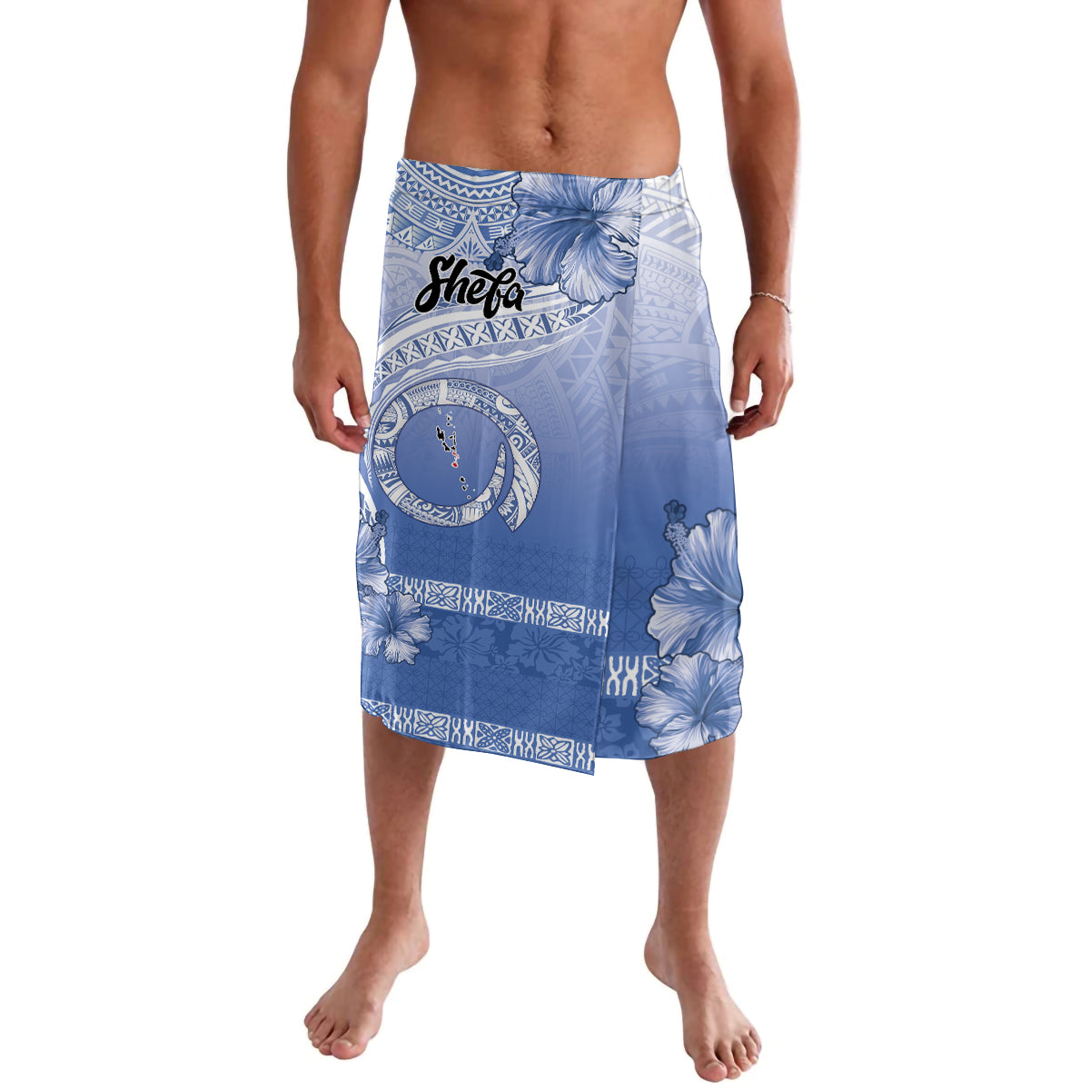 Shefa Vanuatu Lavalava Hibiscus Sand Drawing with Pacific Pattern LT9 Blue Art - Polynesian Pride