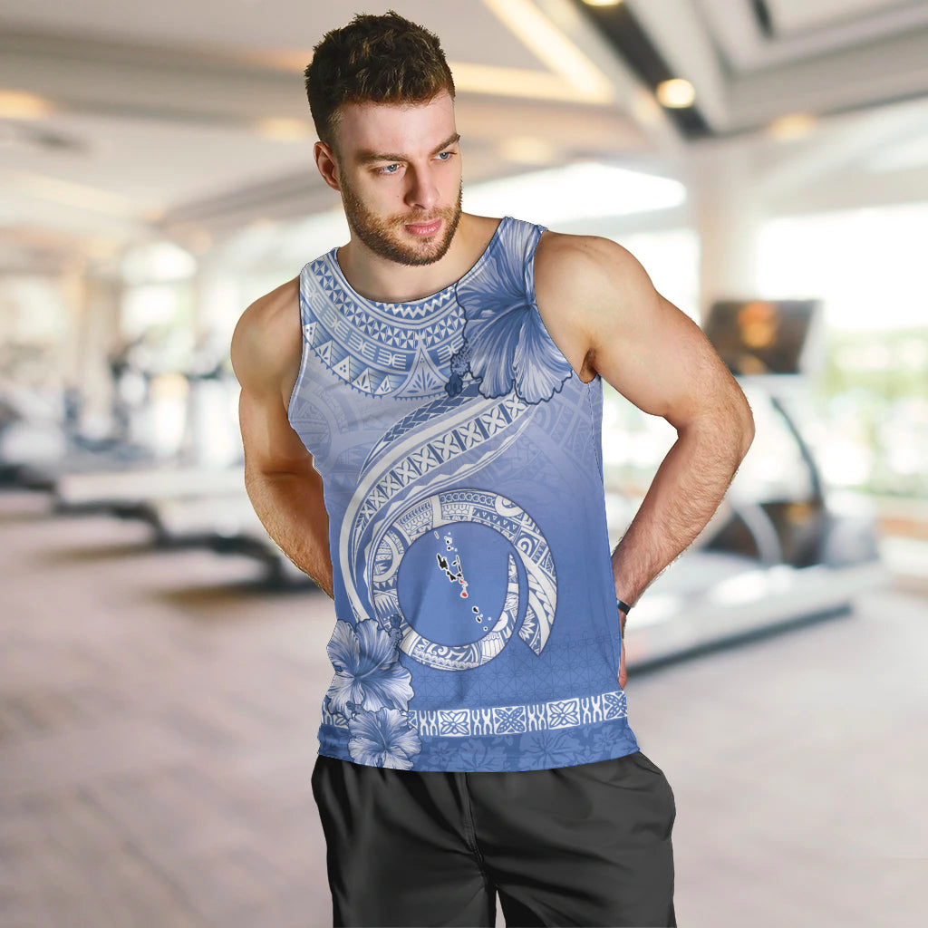Shefa Vanuatu Men Tank Top Hibiscus Sand Drawing with Pacific Pattern LT9 Blue Art - Polynesian Pride