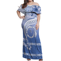 Shefa Vanuatu Off Shoulder Maxi Dress Hibiscus Sand Drawing with Pacific Pattern LT9 Women Blue Art - Polynesian Pride