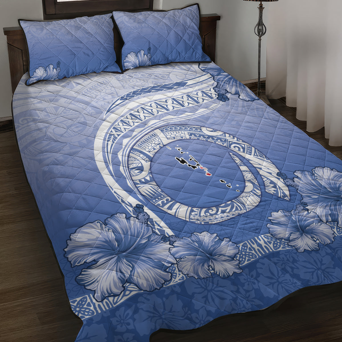 Shefa Vanuatu Quilt Bed Set Hibiscus Sand Drawing with Pacific Pattern