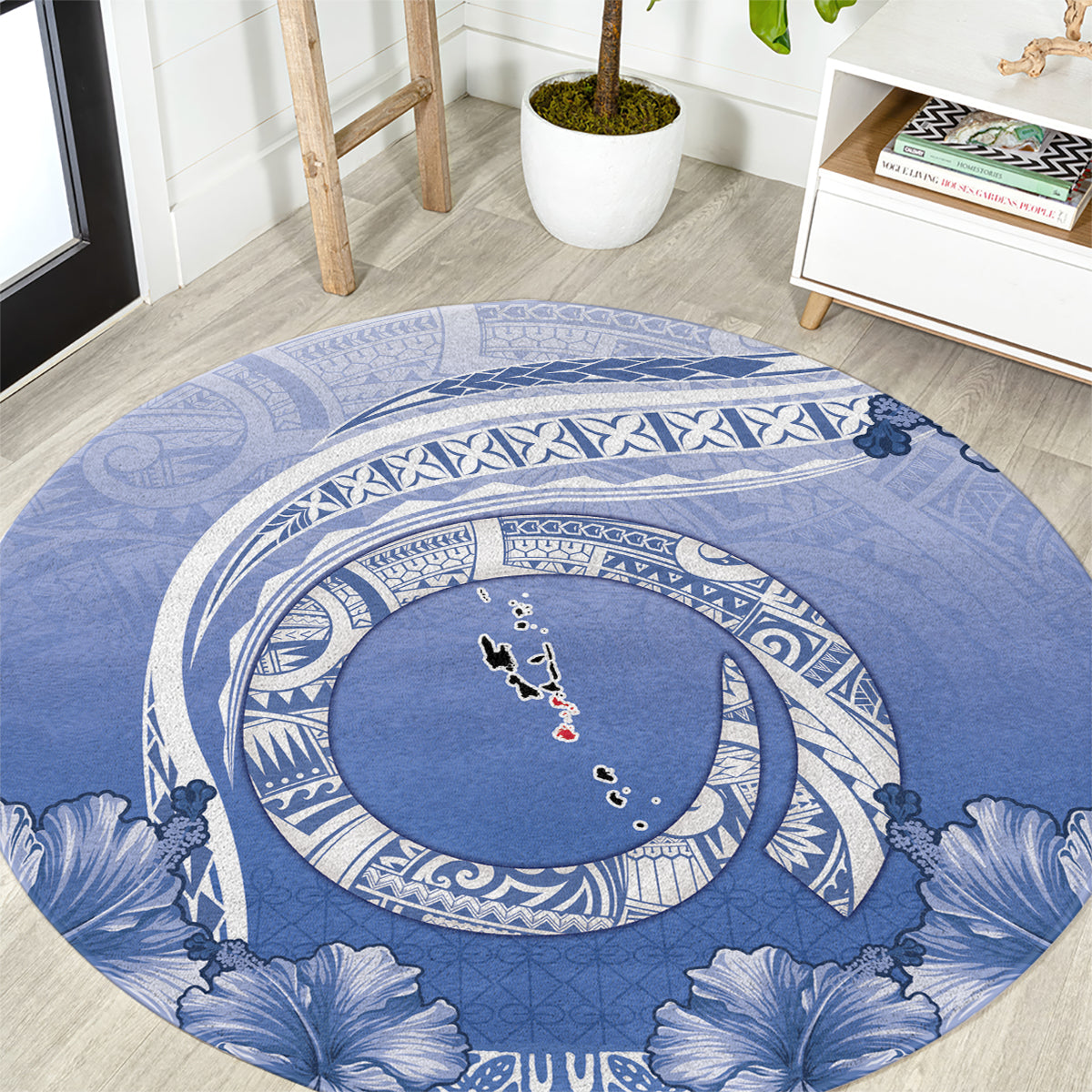 Shefa Vanuatu Round Carpet Hibiscus Sand Drawing with Pacific Pattern