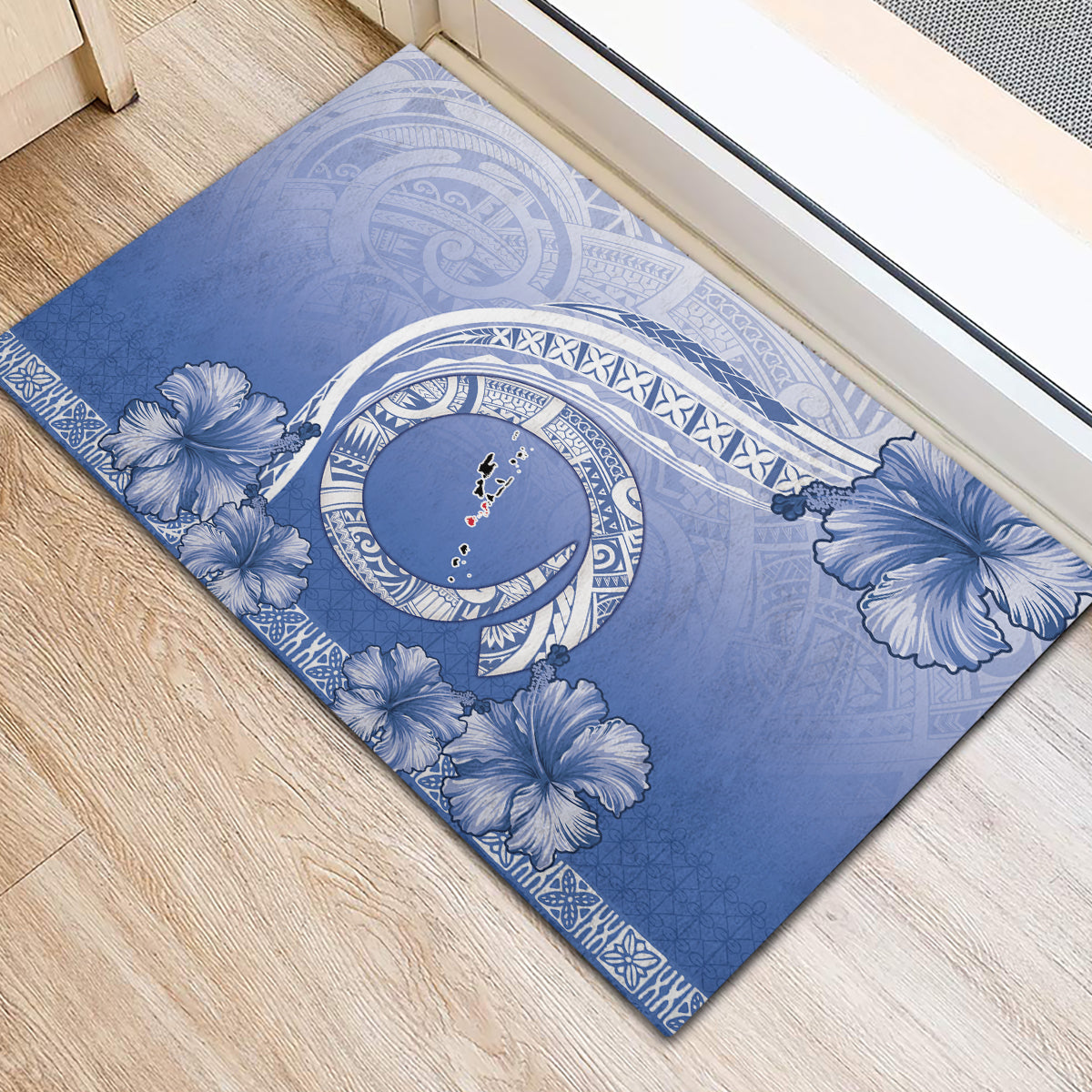 Shefa Vanuatu Rubber Doormat Hibiscus Sand Drawing with Pacific Pattern LT9 - Polynesian Pride
