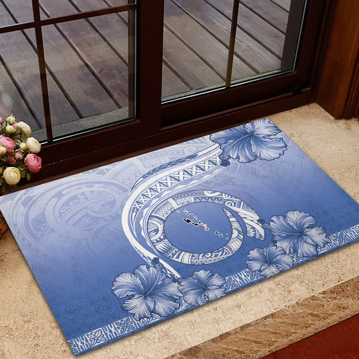 Shefa Vanuatu Rubber Doormat Hibiscus Sand Drawing with Pacific Pattern LT9 - Polynesian Pride