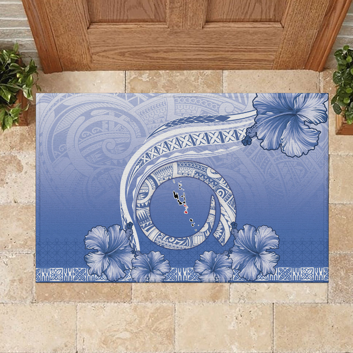 Shefa Vanuatu Rubber Doormat Hibiscus Sand Drawing with Pacific Pattern LT9 - Polynesian Pride