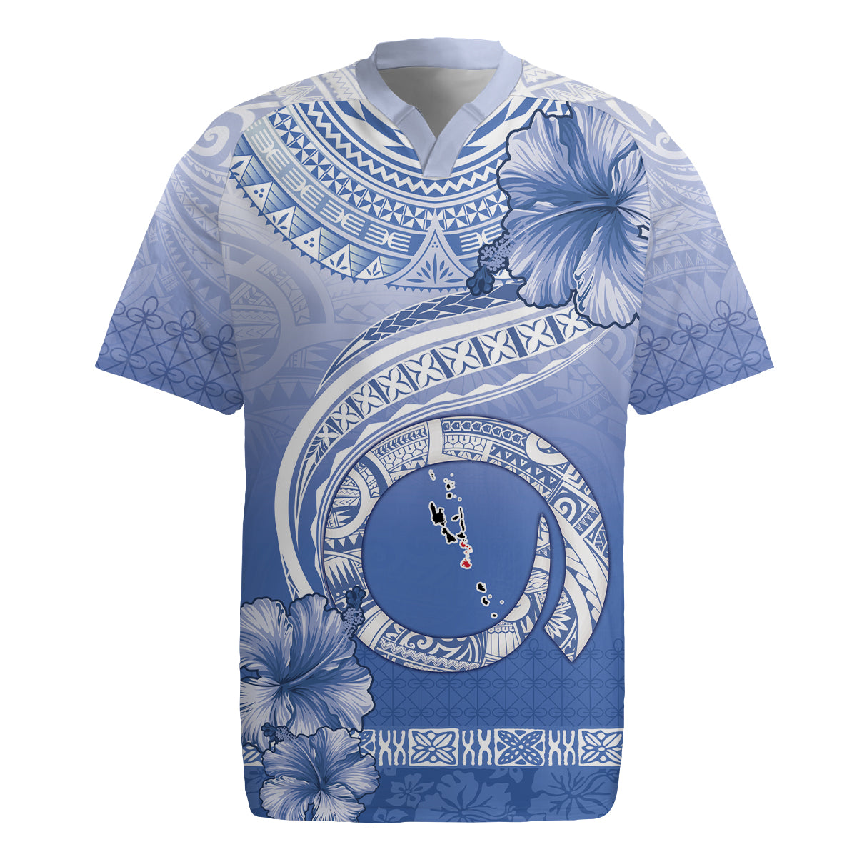 Shefa Vanuatu Rugby Jersey Hibiscus Sand Drawing with Pacific Pattern