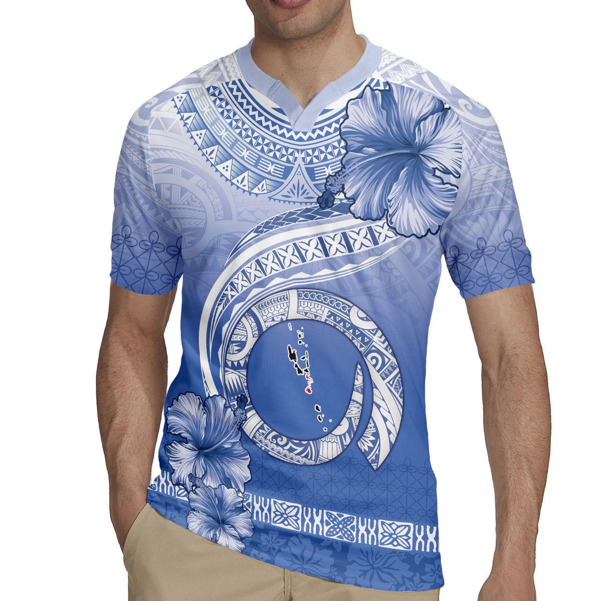 Shefa Vanuatu Rugby Jersey Hibiscus Sand Drawing with Pacific Pattern