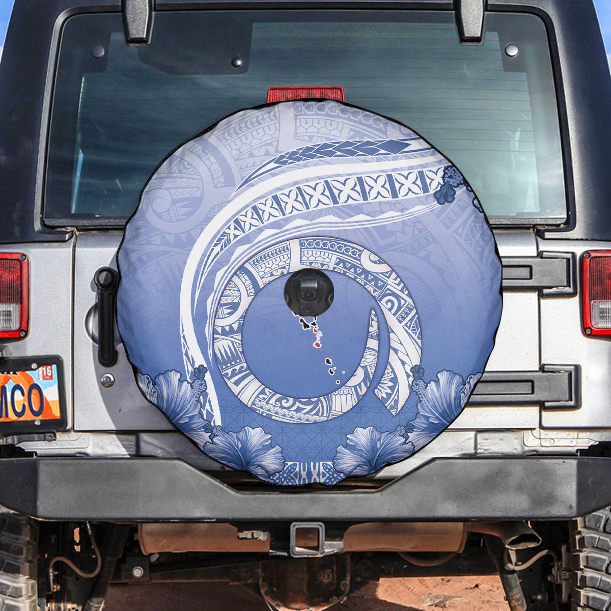 Shefa Vanuatu Spare Tire Cover Hibiscus Sand Drawing with Pacific Pattern LT9 Blue Art - Polynesian Pride
