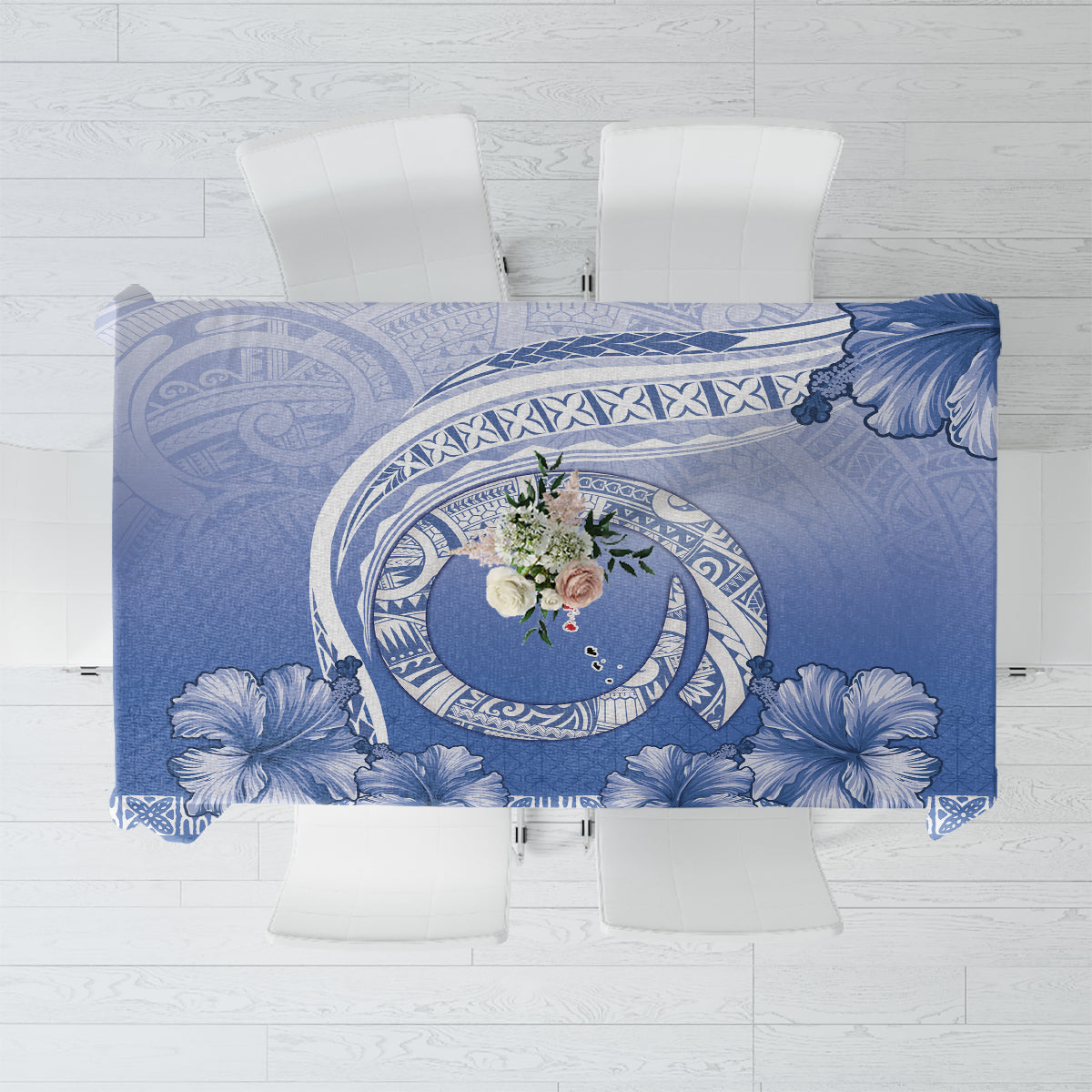 Shefa Vanuatu Tablecloth Hibiscus Sand Drawing with Pacific Pattern LT9 Blue Art - Polynesian Pride