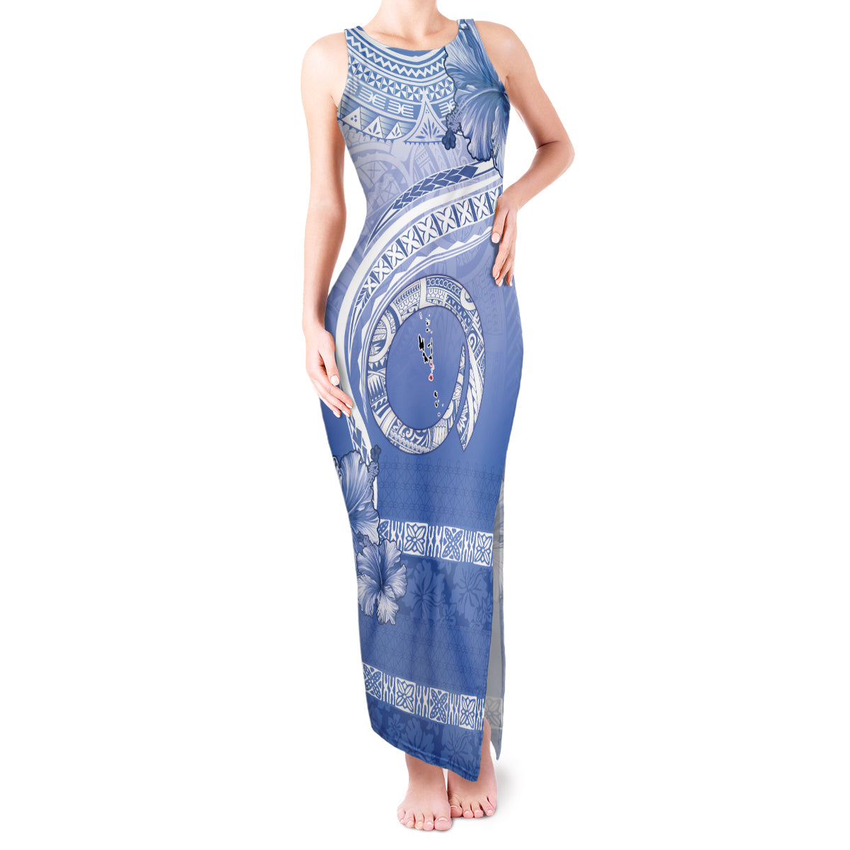 Shefa Vanuatu Tank Maxi Dress Hibiscus Sand Drawing with Pacific Pattern