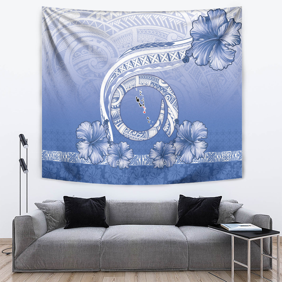 Shefa Vanuatu Tapestry Hibiscus Sand Drawing with Pacific Pattern LT9 Blue Art - Polynesian Pride