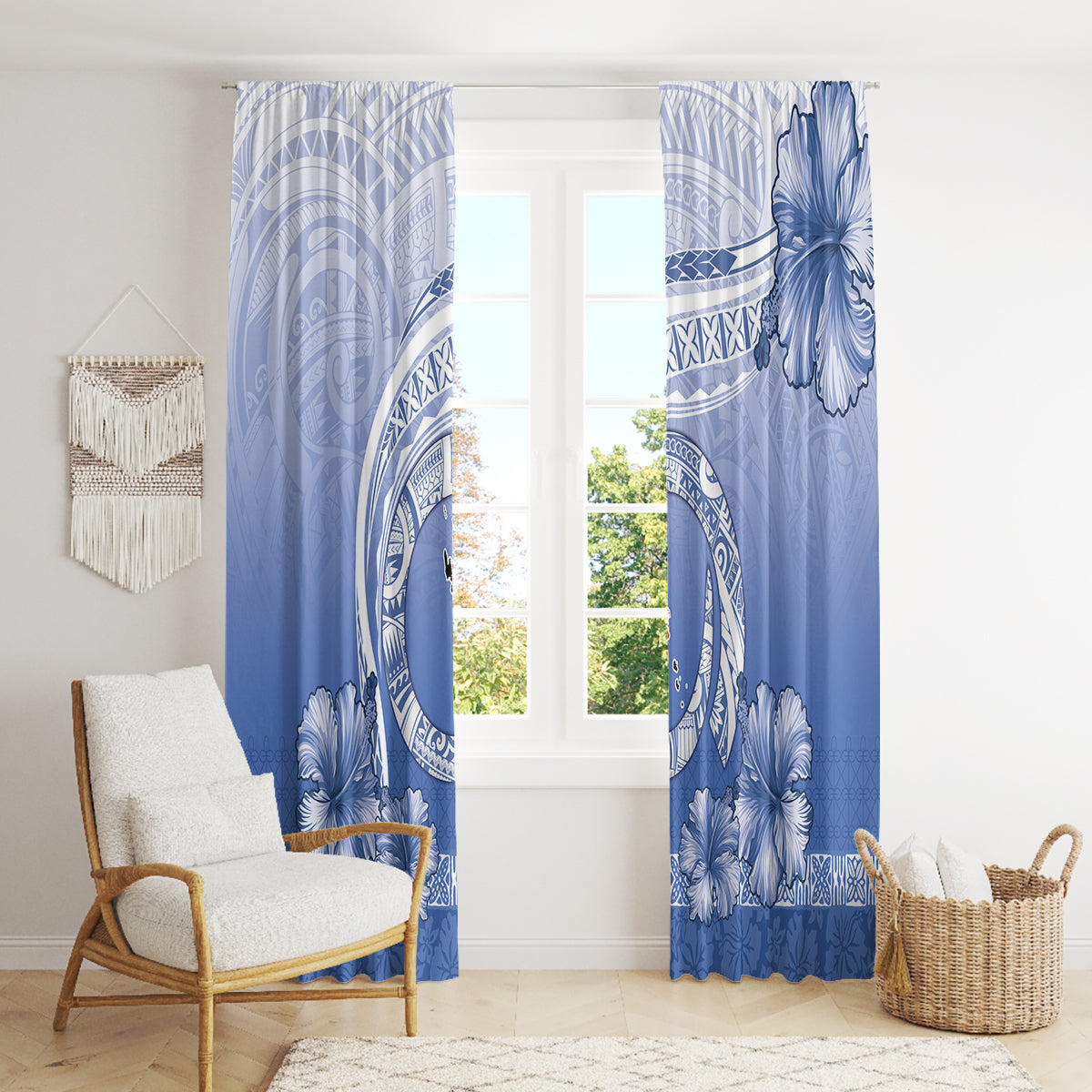 Shefa Vanuatu Window Curtain Hibiscus Sand Drawing with Pacific Pattern LT9 - Polynesian Pride