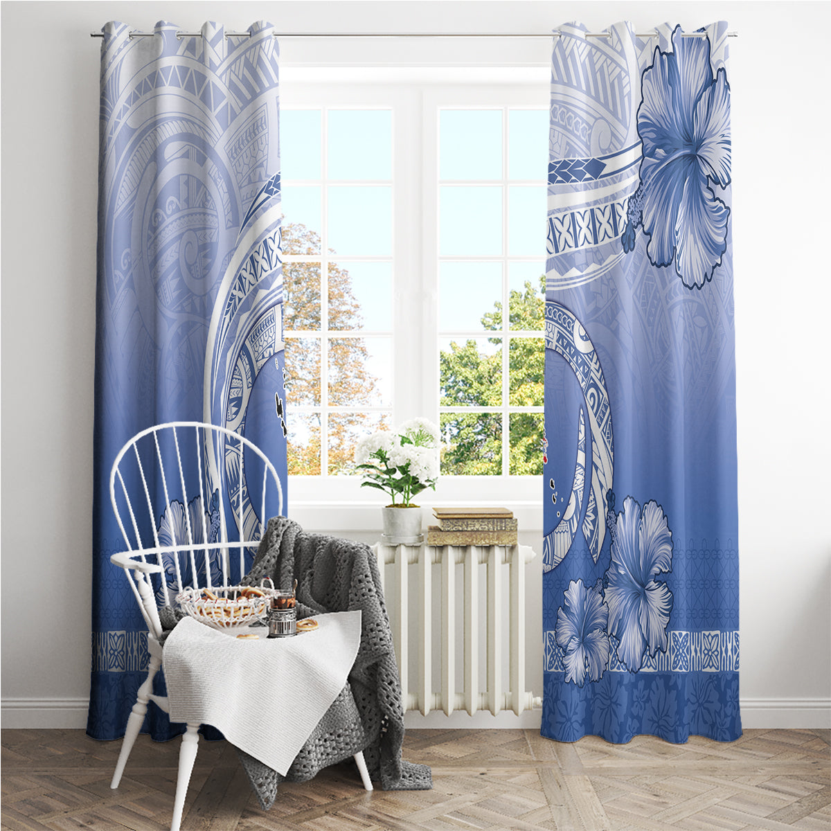 Shefa Vanuatu Window Curtain Hibiscus Sand Drawing with Pacific Pattern LT9 - Polynesian Pride