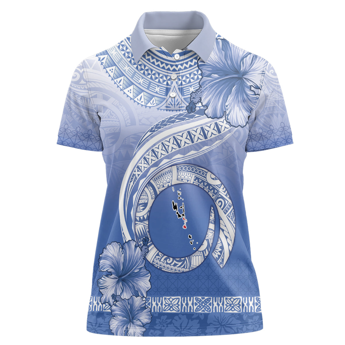 Shefa Vanuatu Women Polo Shirt Hibiscus Sand Drawing with Pacific Pattern