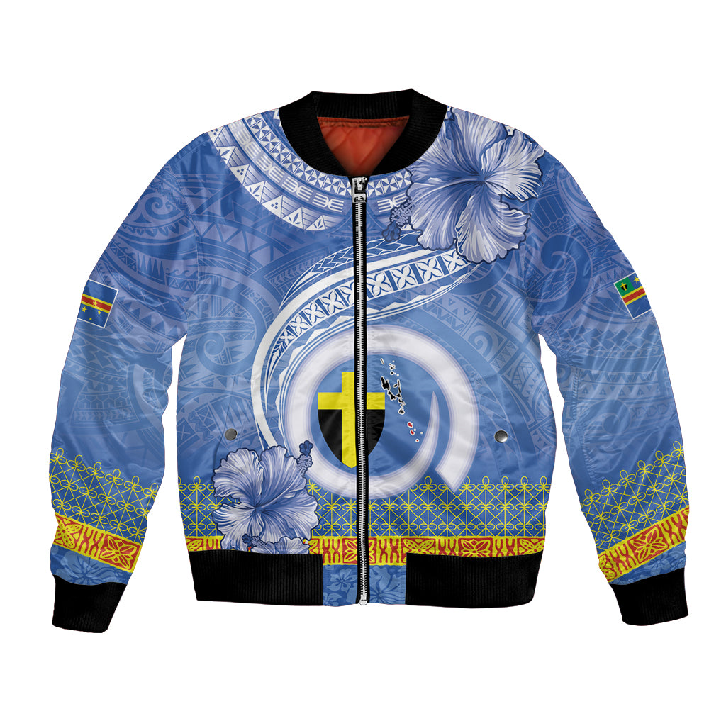 Tafea Vanuatu Bomber Jacket Hibiscus Sand Drawing with Pacific Pattern LT9 Unisex Blue Art - Polynesian Pride