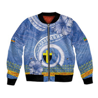 Tafea Vanuatu Bomber Jacket Hibiscus Sand Drawing with Pacific Pattern LT9 Unisex Blue Art - Polynesian Pride