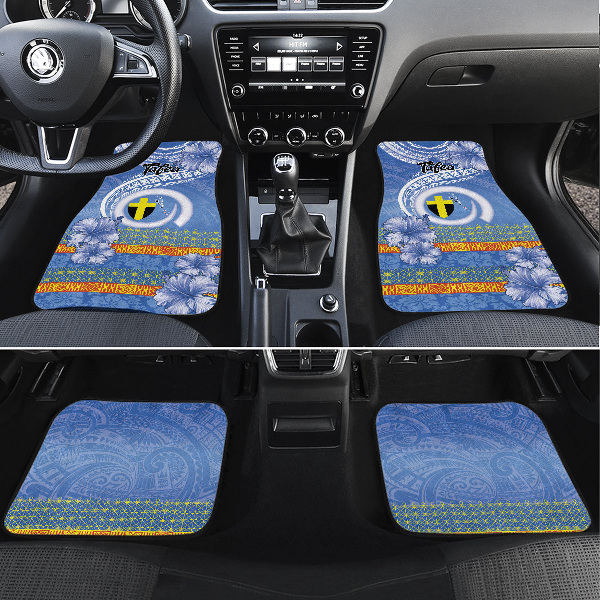 Tafea Vanuatu Car Mats Hibiscus Sand Drawing with Pacific Pattern LT9 Set 4pcs Blue Art - Polynesian Pride