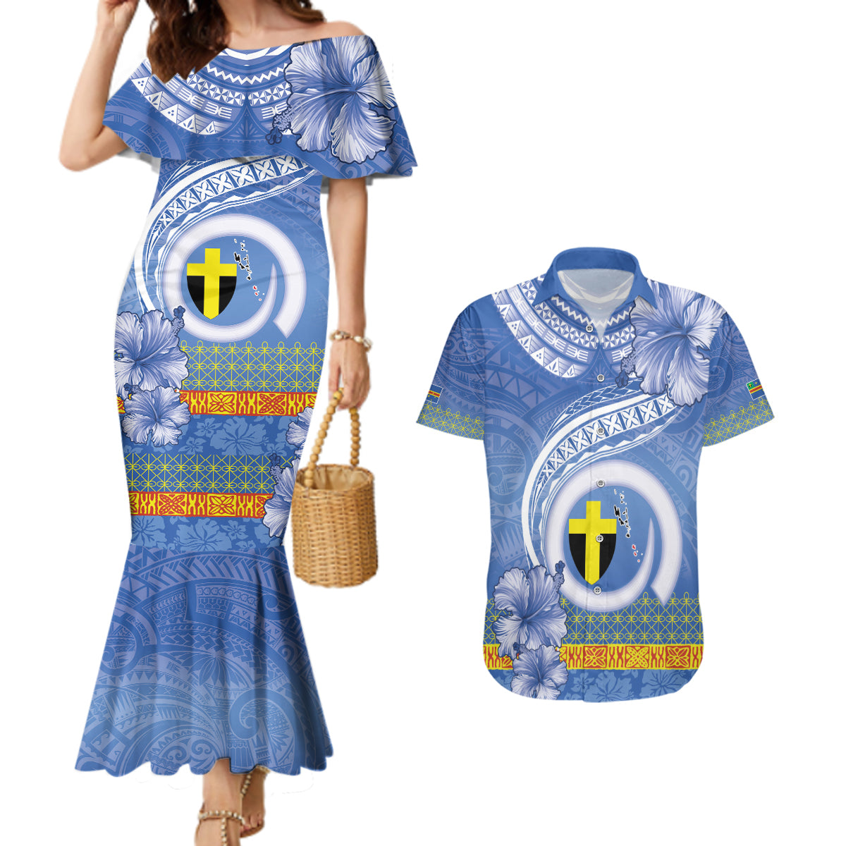 Tafea Vanuatu Couples Matching Mermaid Dress and Hawaiian Shirt Hibiscus Sand Drawing with Pacific Pattern