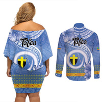 Tafea Vanuatu Couples Matching Off Shoulder Short Dress and Long Sleeve Button Shirt Hibiscus Sand Drawing with Pacific Pattern LT9 - Polynesian Pride