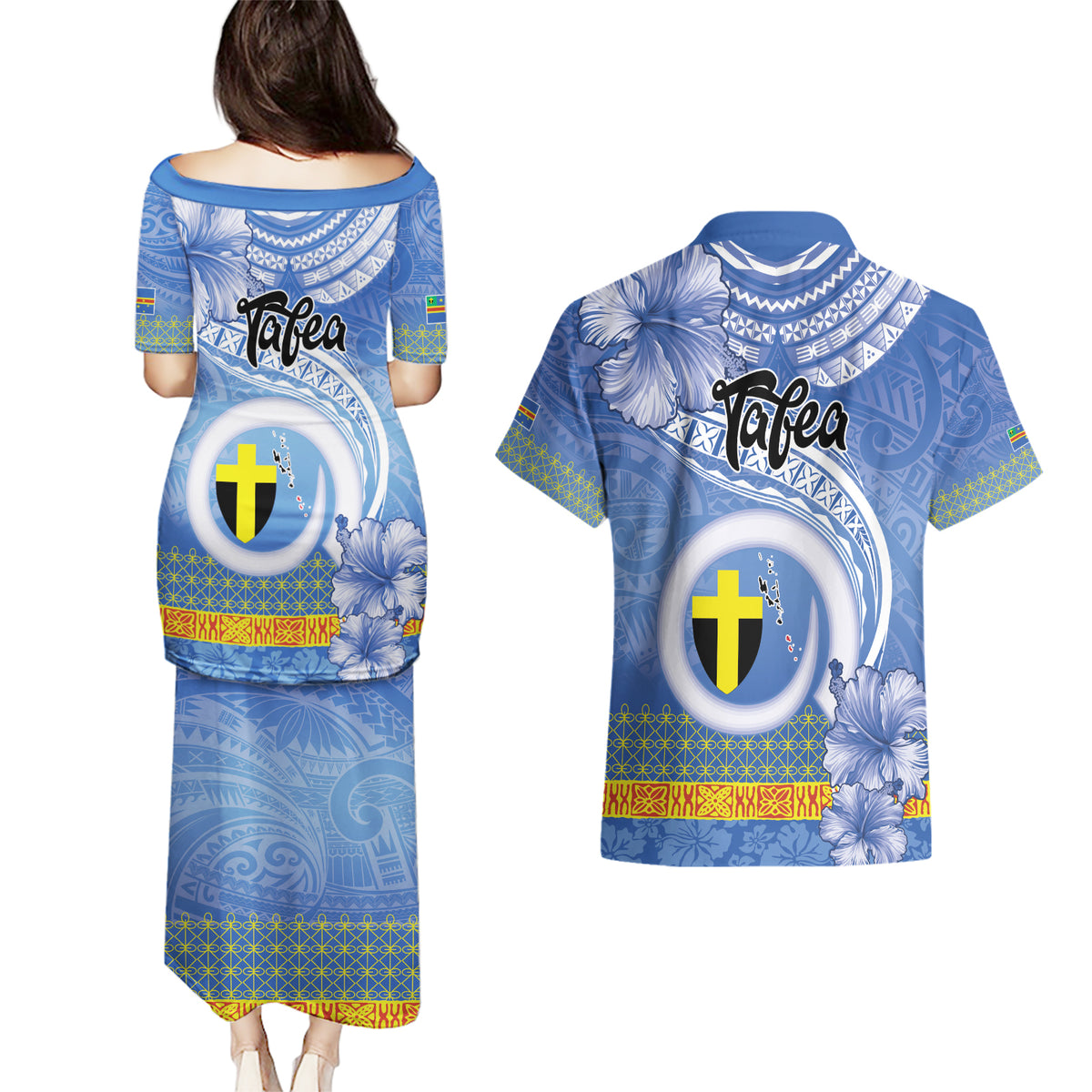 Tafea Vanuatu Couples Matching Puletasi and Hawaiian Shirt Hibiscus Sand Drawing with Pacific Pattern