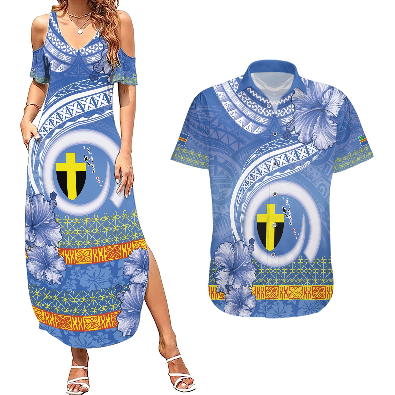 Tafea Vanuatu Couples Matching Summer Maxi Dress and Hawaiian Shirt Hibiscus Sand Drawing with Pacific Pattern