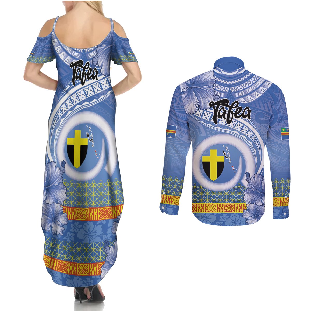 Tafea Vanuatu Couples Matching Summer Maxi Dress and Long Sleeve Button Shirt Hibiscus Sand Drawing with Pacific Pattern LT9 - Polynesian Pride