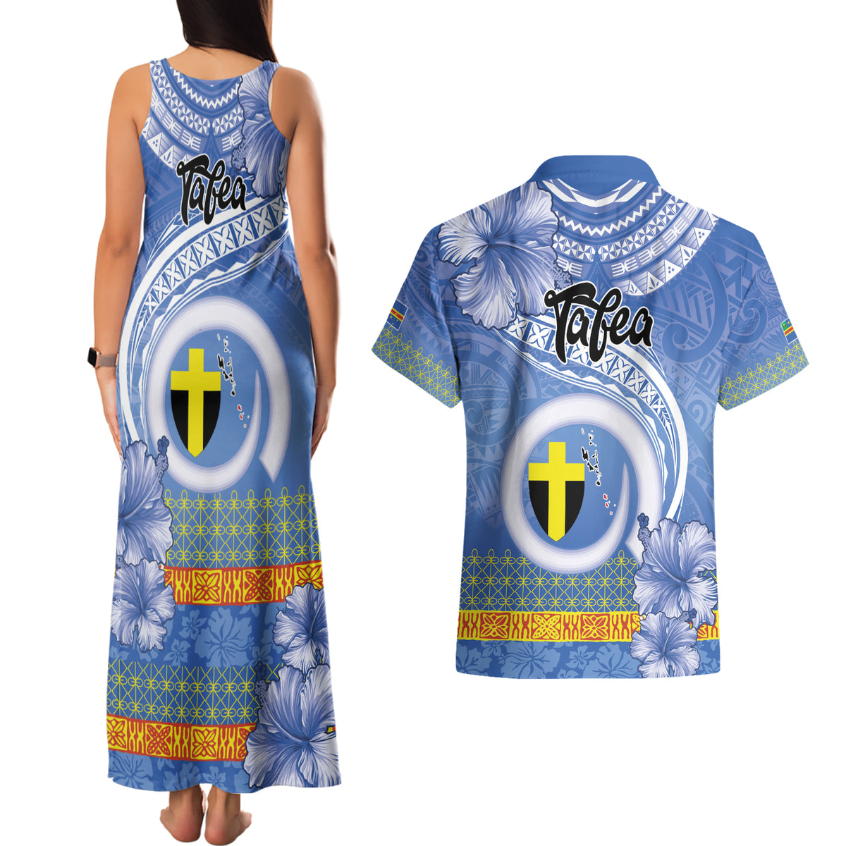 Tafea Vanuatu Couples Matching Tank Maxi Dress and Hawaiian Shirt Hibiscus Sand Drawing with Pacific Pattern