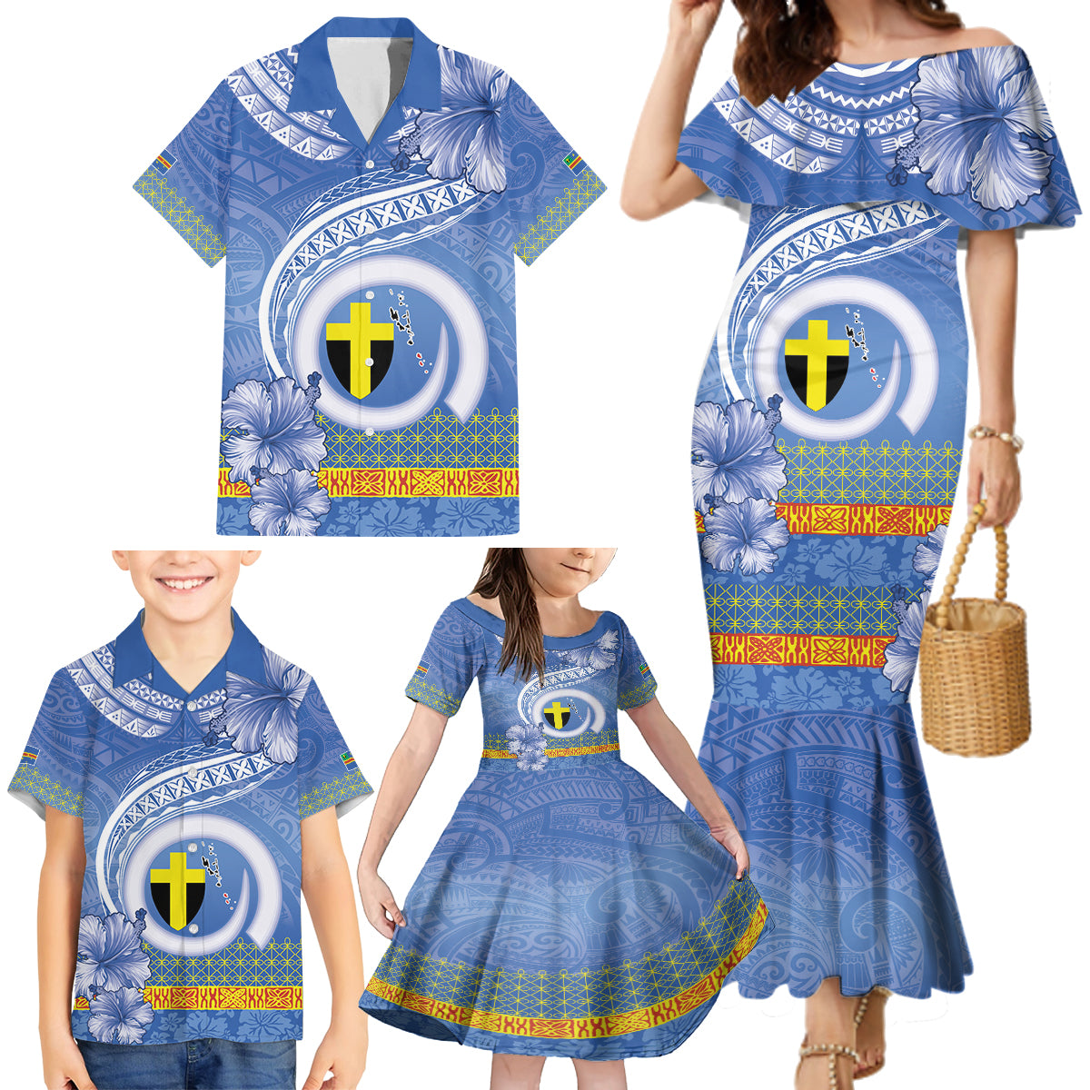 Tafea Vanuatu Family Matching Mermaid Dress and Hawaiian Shirt Hibiscus Sand Drawing with Pacific Pattern