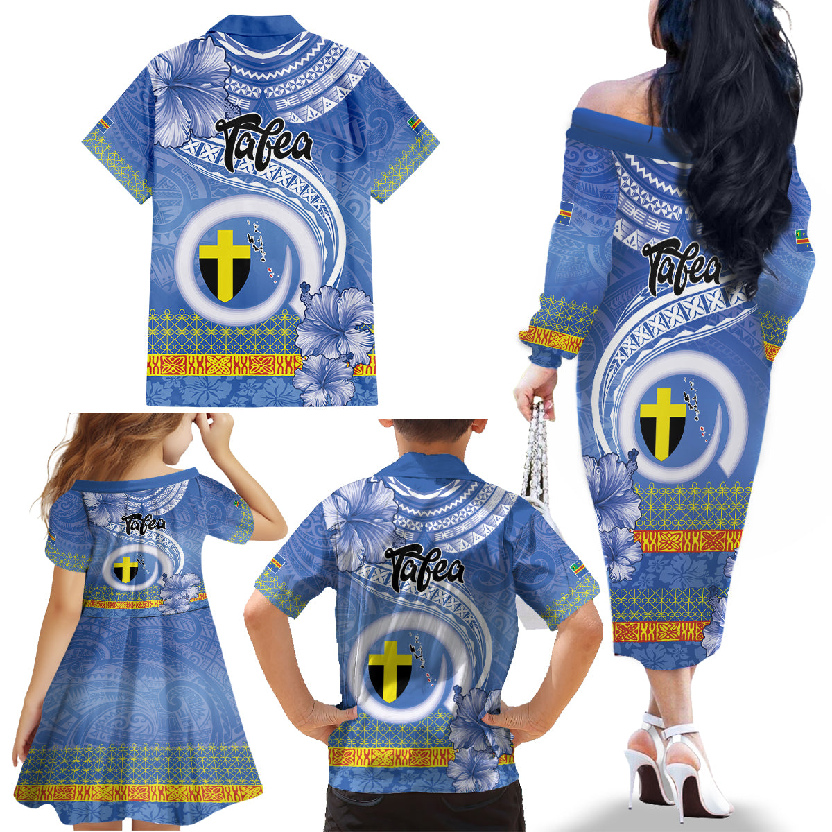 Tafea Vanuatu Family Matching Off The Shoulder Long Sleeve Dress and Hawaiian Shirt Hibiscus Sand Drawing with Pacific Pattern