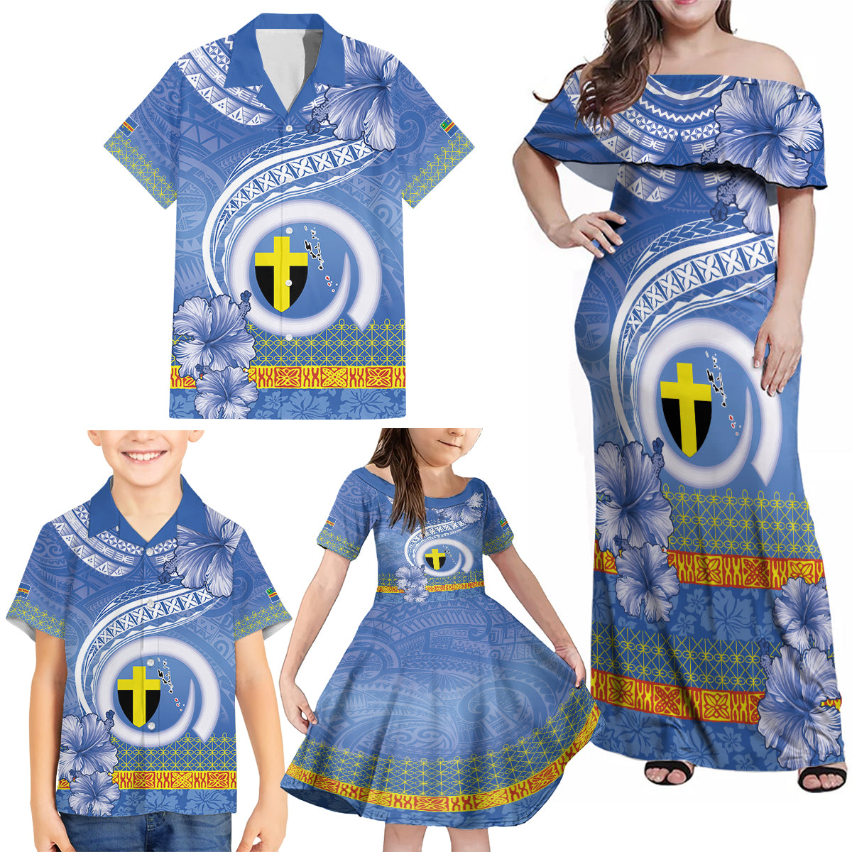 Tafea Vanuatu Family Matching Off Shoulder Maxi Dress and Hawaiian Shirt Hibiscus Sand Drawing with Pacific Pattern