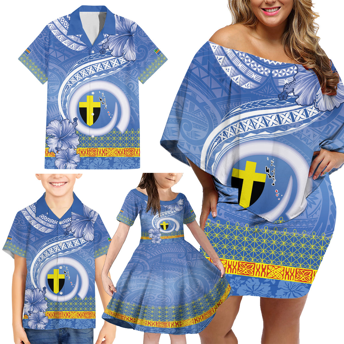 Tafea Vanuatu Family Matching Off Shoulder Short Dress and Hawaiian Shirt Hibiscus Sand Drawing with Pacific Pattern