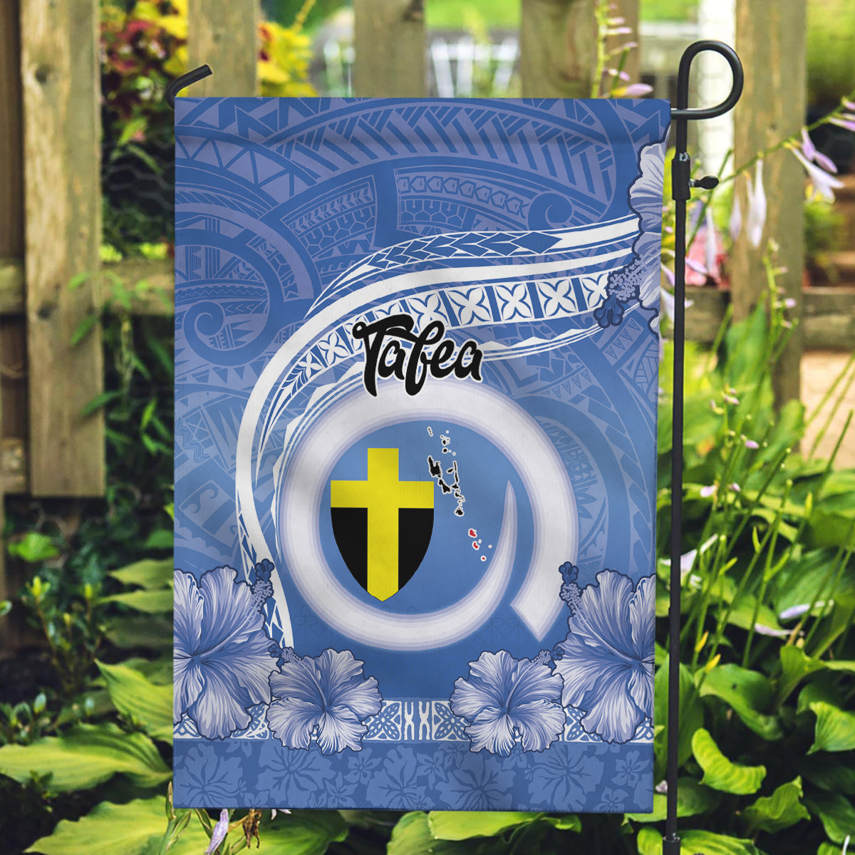 Tafea Vanuatu Garden Flag Hibiscus Sand Drawing with Pacific Pattern LT9 Garden Flag Blue Art - Polynesian Pride