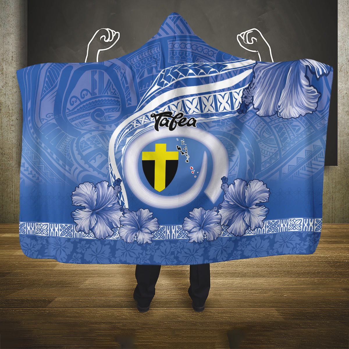 Tafea Vanuatu Hooded Blanket Hibiscus Sand Drawing with Pacific Pattern LT9 One Size Blue Art - Polynesian Pride