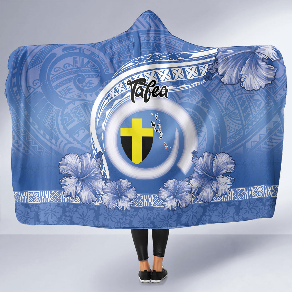 Tafea Vanuatu Hooded Blanket Hibiscus Sand Drawing with Pacific Pattern LT9 - Polynesian Pride
