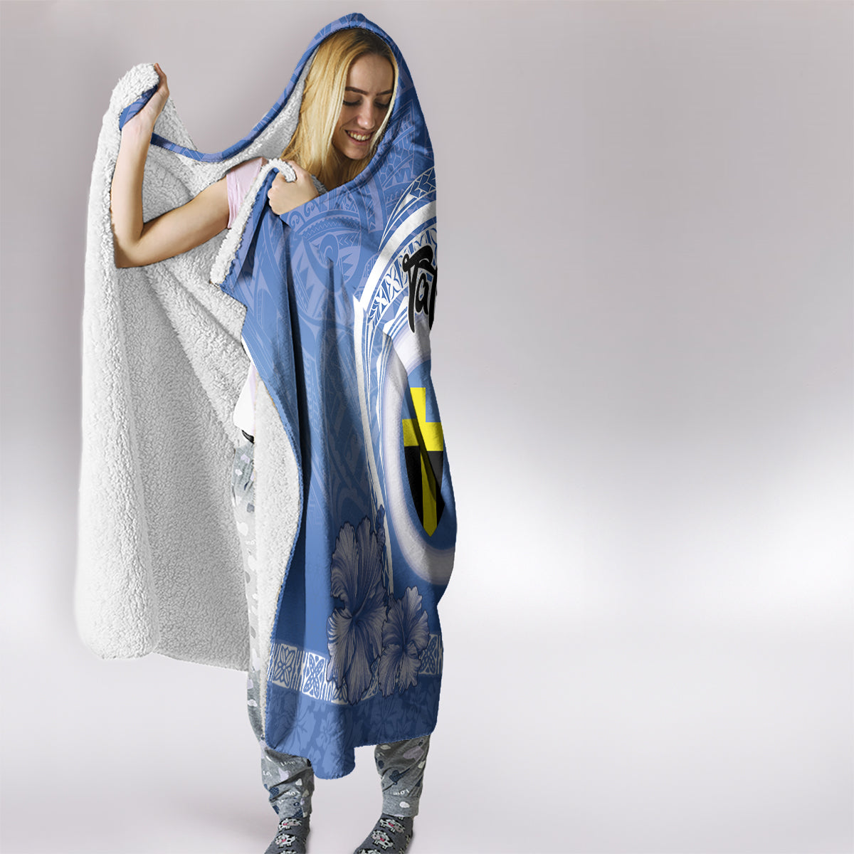 Tafea Vanuatu Hooded Blanket Hibiscus Sand Drawing with Pacific Pattern LT9 - Polynesian Pride