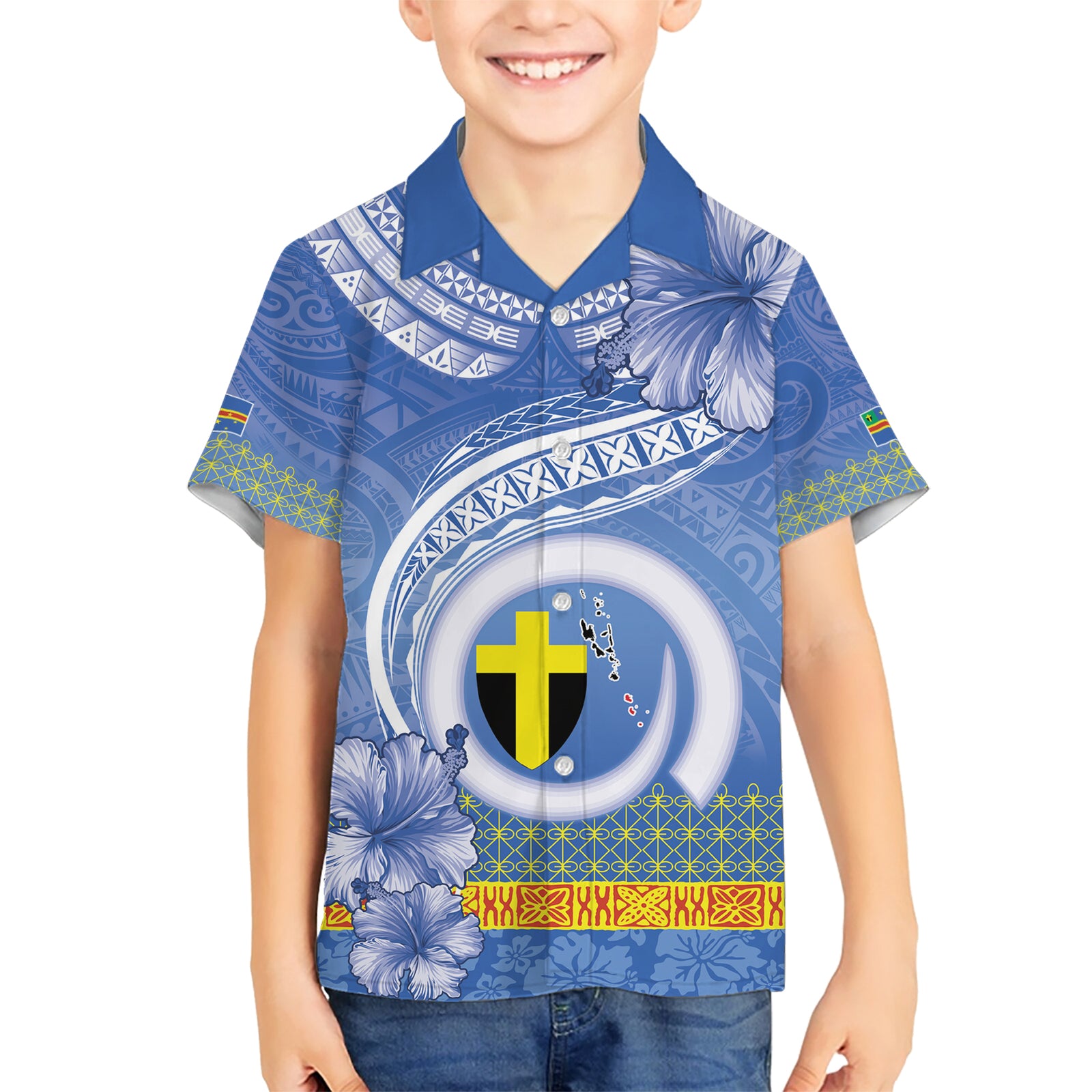 Tafea Vanuatu Kid Hawaiian Shirt Hibiscus Sand Drawing with Pacific Pattern