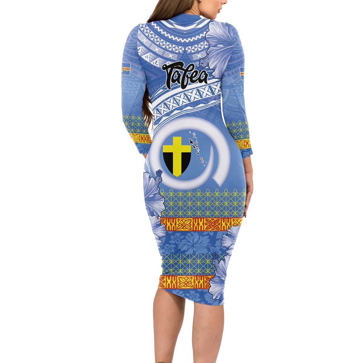 Tafea Vanuatu Long Sleeve Bodycon Dress Hibiscus Sand Drawing with Pacific Pattern