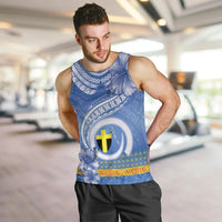 Tafea Vanuatu Men Tank Top Hibiscus Sand Drawing with Pacific Pattern LT9 Blue Art - Polynesian Pride