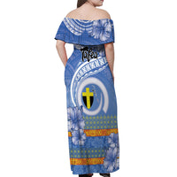 Tafea Vanuatu Off Shoulder Maxi Dress Hibiscus Sand Drawing with Pacific Pattern LT9 - Polynesian Pride