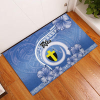 Tafea Vanuatu Rubber Doormat Hibiscus Sand Drawing with Pacific Pattern LT9 Blue Art - Polynesian Pride
