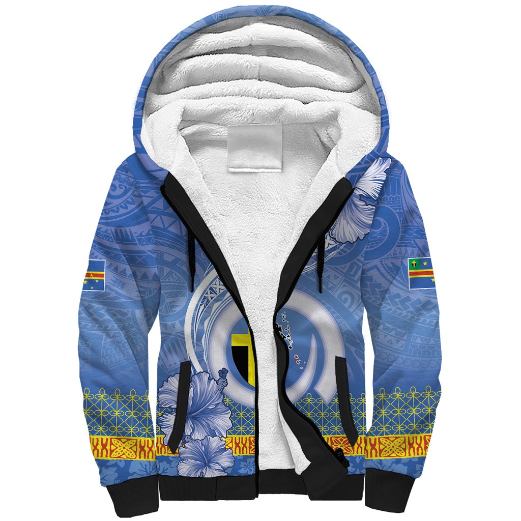 Tafea Vanuatu Sherpa Hoodie Hibiscus Sand Drawing with Pacific Pattern LT9 Unisex Blue Art - Polynesian Pride