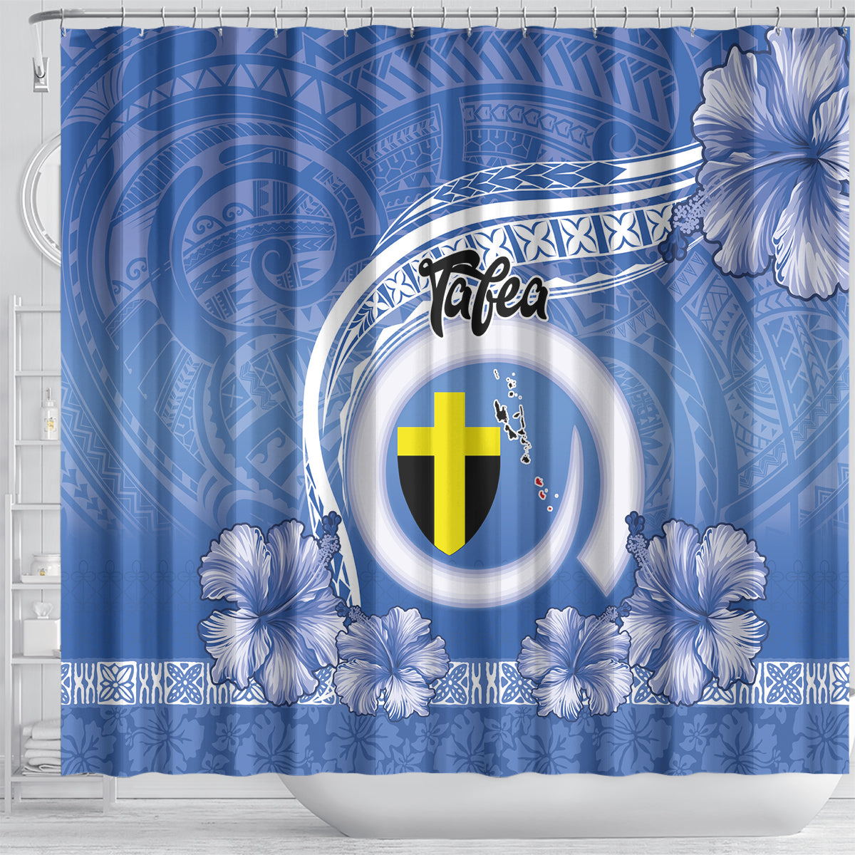 Tafea Vanuatu Shower Curtain Hibiscus Sand Drawing with Pacific Pattern