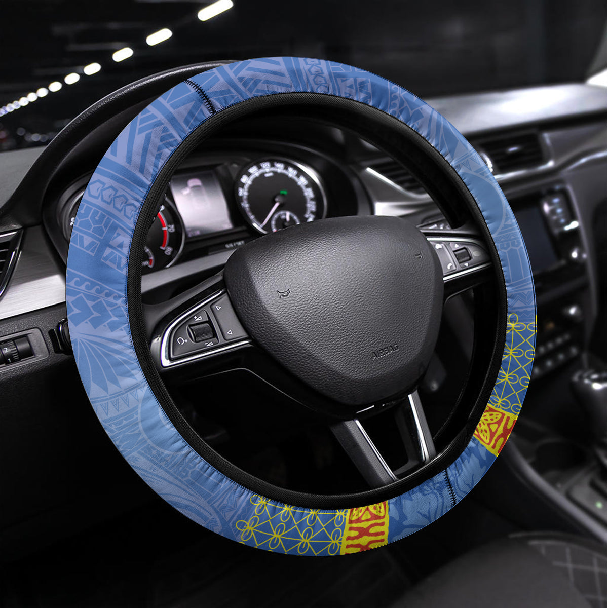 Tafea Vanuatu Steering Wheel Cover Hibiscus Sand Drawing with Pacific Pattern LT9 Universal Fit Blue Art - Polynesian Pride
