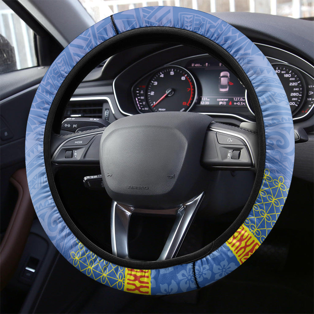 Tafea Vanuatu Steering Wheel Cover Hibiscus Sand Drawing with Pacific Pattern LT9 - Polynesian Pride