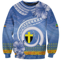Tafea Vanuatu Sweatshirt Hibiscus Sand Drawing with Pacific Pattern LT9 Unisex Blue Art - Polynesian Pride