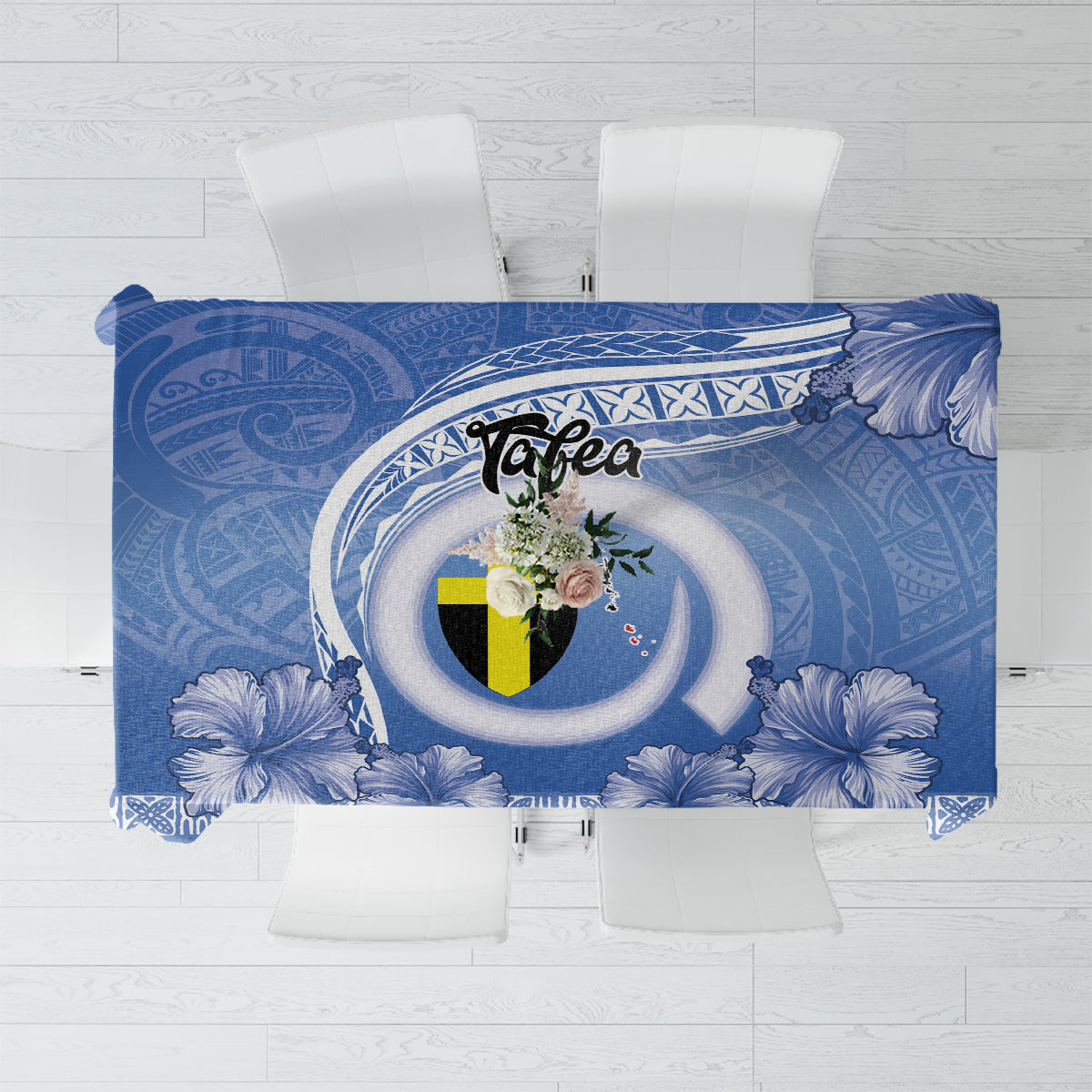 Tafea Vanuatu Tablecloth Hibiscus Sand Drawing with Pacific Pattern LT9 Blue Art - Polynesian Pride