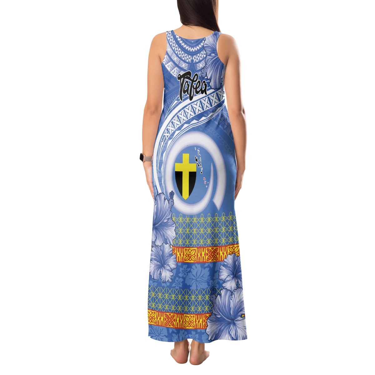 Tafea Vanuatu Tank Maxi Dress Hibiscus Sand Drawing with Pacific Pattern LT9 - Polynesian Pride