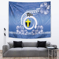 Tafea Vanuatu Tapestry Hibiscus Sand Drawing with Pacific Pattern LT9 Blue Art - Polynesian Pride
