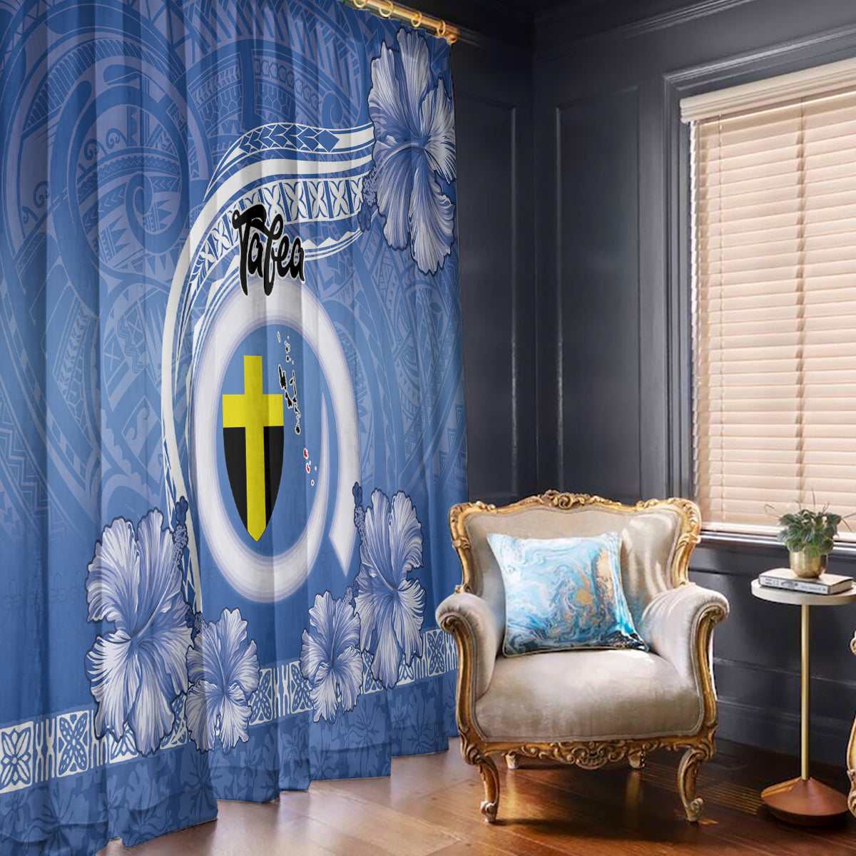 Tafea Vanuatu Window Curtain Hibiscus Sand Drawing with Pacific Pattern LT9 - Polynesian Pride