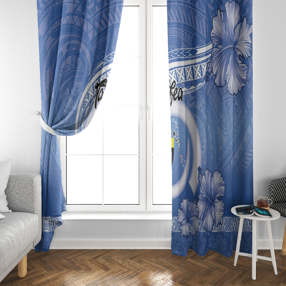 Tafea Vanuatu Window Curtain Hibiscus Sand Drawing with Pacific Pattern LT9 - Polynesian Pride
